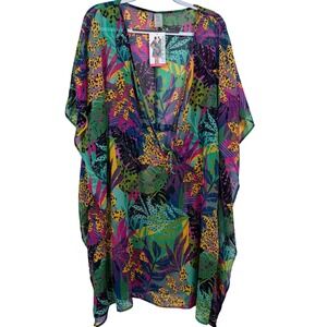 Into The Bleu Tropical Animal Print Kaftan Cover‎ Up XXL Multicolor NWT